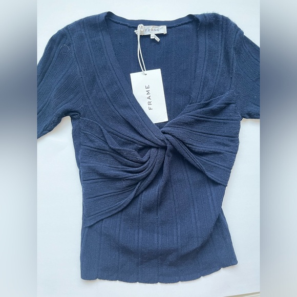 NWT Frame navy rib twist short sleeve sweater - Picture 2 of 6